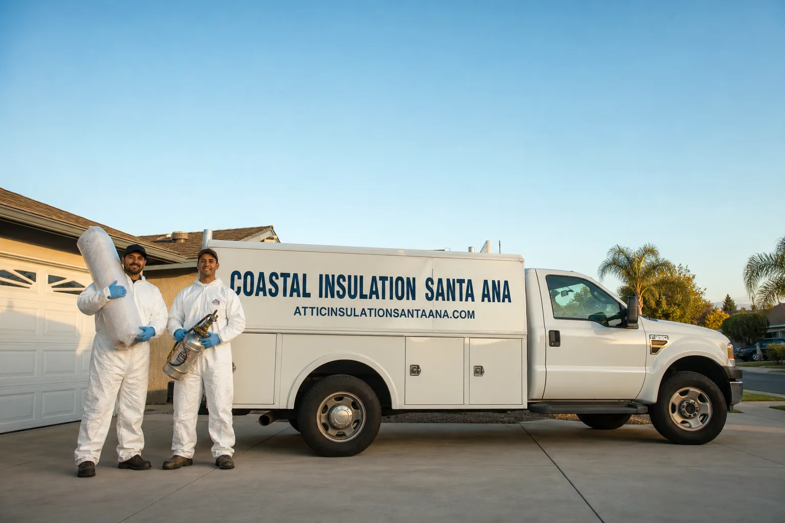 Coastal Insulation Santa Ana service vehicle and crew in Santa Ana, CA
